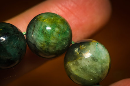 Boho beaded bracelet made of natural emerald or beryl stone.の写真素材