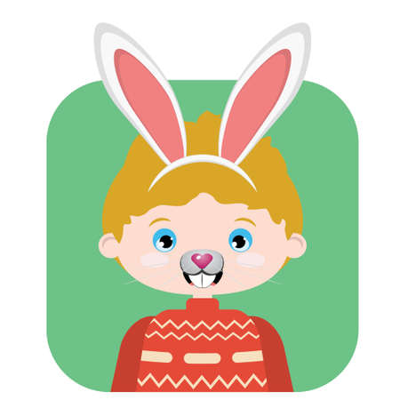Cartoon boy with white bunny ears, Easter greeting.のイラスト素材
