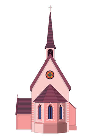 Ancient catholic church building illustration on white background.のイラスト素材