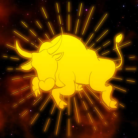 Abstract jumping bull line with starry outer space texture background.の写真素材