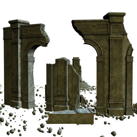 Abstract ruined ancient building, 3d digital rendered illustration.の写真素材
