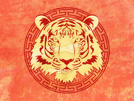 Decorative portrait of tiger line art textured design illustration.の写真素材