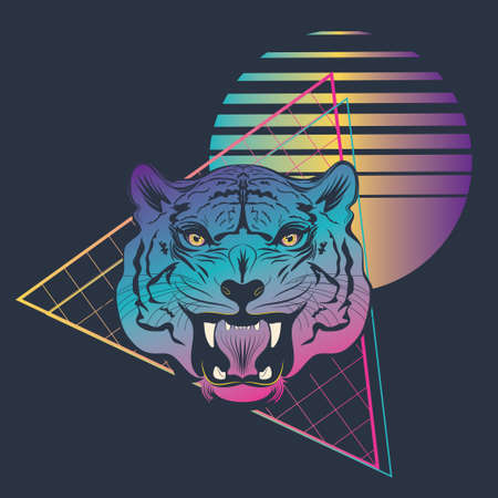 Abstract tiger with geometric elements, retro style illustration.のイラスト素材
