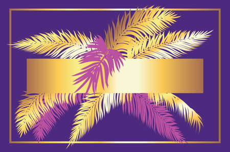 Decorative retro design with golden palm leaves illustration.のイラスト素材