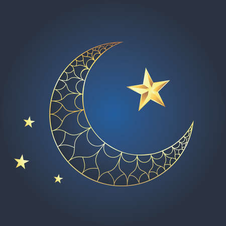 Decorative ornamental crescent moon and star design.のイラスト素材