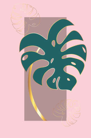 Abstract design with golden tropical leaves illustration.のイラスト素材