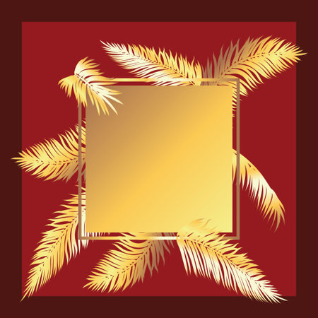 Decorative retro design with golden palm leaves illustration.のイラスト素材