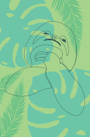 Cute cartoon sloth portrait in simple line art style.のイラスト素材