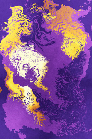 Abstract colorful fluid background with gold, digital painting.