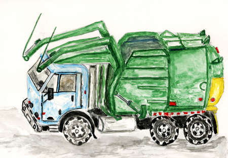 Abstract colorful garbage truck hand drawing illustration.の写真素材
