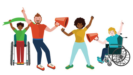 Different people on protest, riot, cartoon male and female activists illustration.のイラスト素材