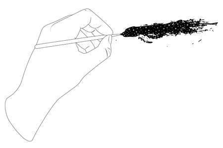 Human hand with paintbrush painting starry space design.のイラスト素材