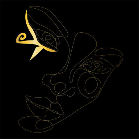 Abstract line art face with ancient Egyptian style eye makeup illustration.のイラスト素材