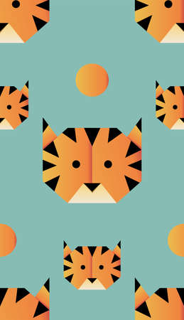 Cute cartoon red tiger head, origami, folded paper animal face.のイラスト素材