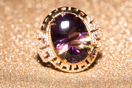 Fashion rose gold ring with big ametrine stone.の写真素材