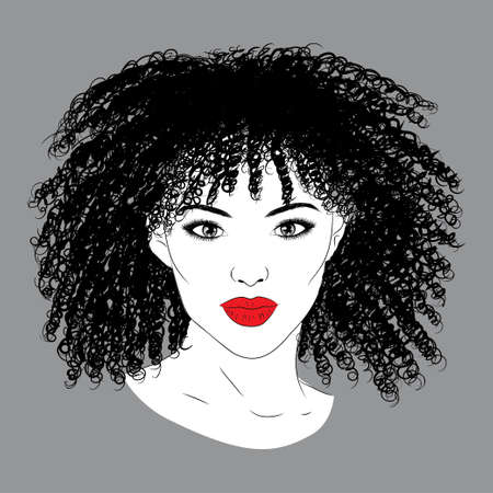 Abstract portrait of young black girl with curly hair illustration.のイラスト素材
