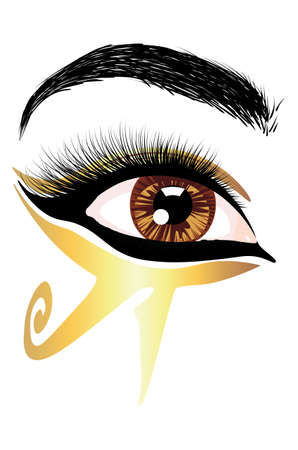 Abstract brown eye with ancient Egyptian style makeup illustration.のイラスト素材