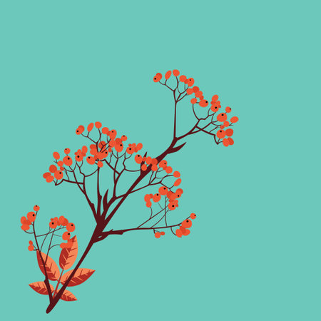 Abstract branches of rowan tree with berries, mountain ash.のイラスト素材