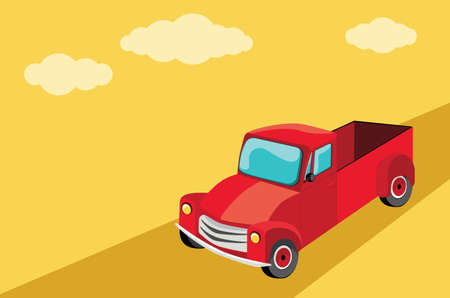Retro farmer red pickup truck, vintage transport illustration.のイラスト素材