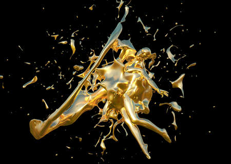 Abstract splash of gold and human figure, 3D Illustration.の写真素材