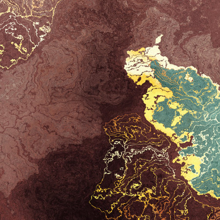 Abstract colorful fluid background with gold, digital painting.の写真素材