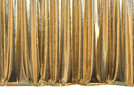 Simple draped gold curtains background, 3D Illustration.の写真素材