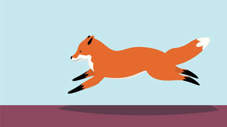 Abstract cute cartoon red fox in running pose.のイラスト素材