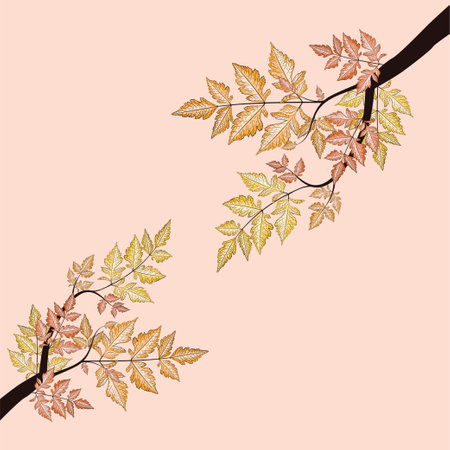 Tree branch with decorative yellow autumn leaves illustration.のイラスト素材