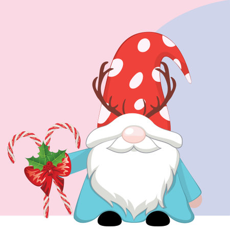 Scandinavian gnome, cartoon Christmas fantasy character, colorful illustration.のイラスト素材