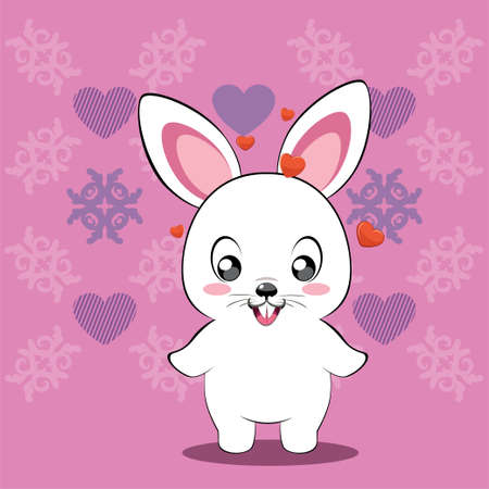 Cute cartoon white bunny with heart, greeting card illustration.のイラスト素材