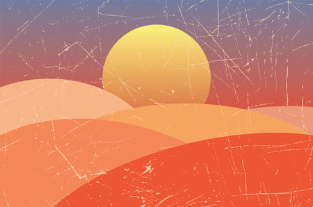 Abstract sunset landscape in simple retro style illustration.のイラスト素材