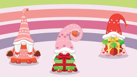 Valentine's Day illustration of three female gnomes with gifts.のイラスト素材