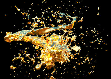 Digitally rendered abstract splash of gold, 3D Illustration.の写真素材