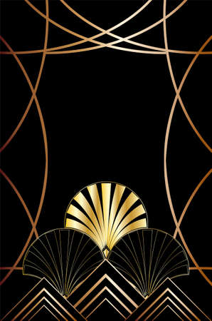 Decorative black and gold geometric frame, art deco inspired illustration.のイラスト素材
