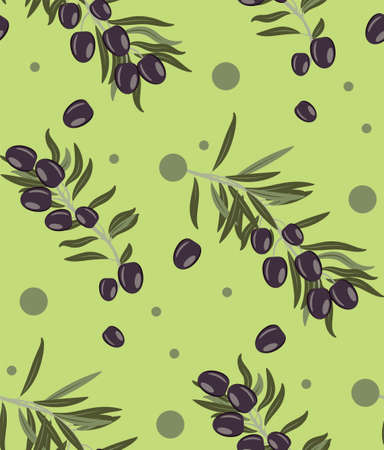 Vintage dark olives on branch with leaves pattern design.のイラスト素材