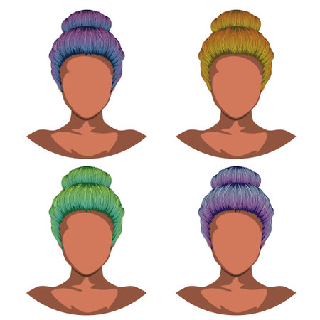 Everyday messy updo, bun female hairstyle illustration.のイラスト素材