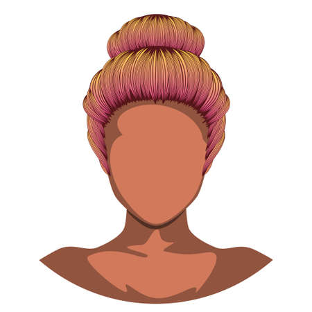 Everyday messy updo, bun female hairstyle illustration.のイラスト素材