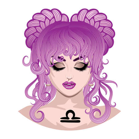 Abstract fantasy Libra girl, zodiac sign avatar design.のイラスト素材