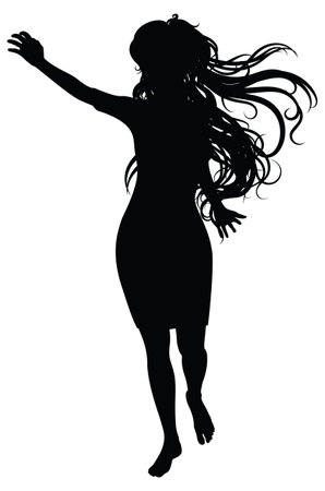 Abstract fantasy female silhouette with raised hand illustration.のイラスト素材