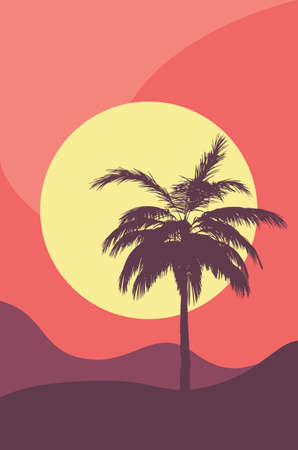 Vintage background with palm tree silhouette illustration.のイラスト素材