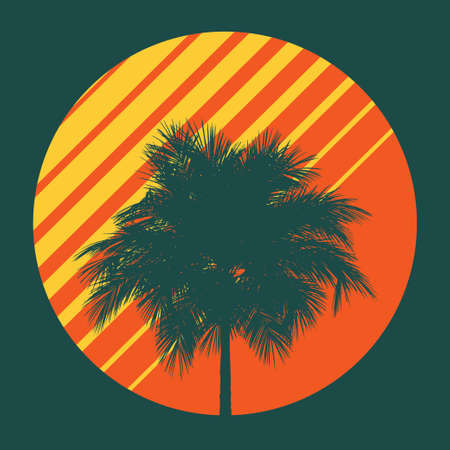 Vintage background with palm tree silhouette illustration.のイラスト素材
