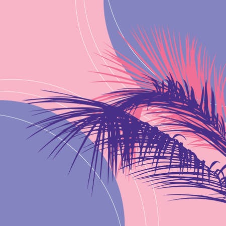 Detailed palm tree tops silhouettes and colorful geometric shapes background.のイラスト素材