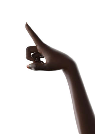 Female dark skinned hand with fashion, red and black color manicure, 3D Illustration.の写真素材