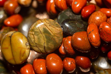 Decorative natural stone Jasper Picasso and red jasper, beaded necklace, bracelet.