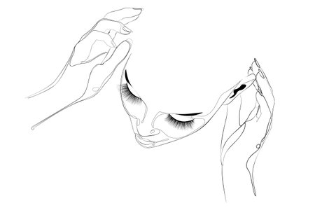Female face with long eyelashes in line art style, view from the top.のイラスト素材