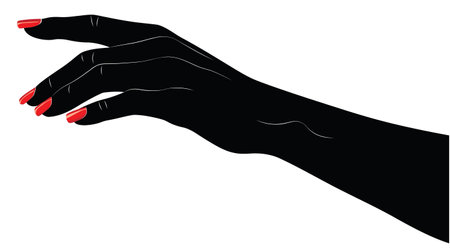 Human hand with red nail polish, black silhouette with white line art.のイラスト素材