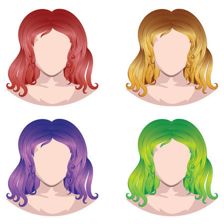 Everyday messy long female hairstyle design illustration.のイラスト素材