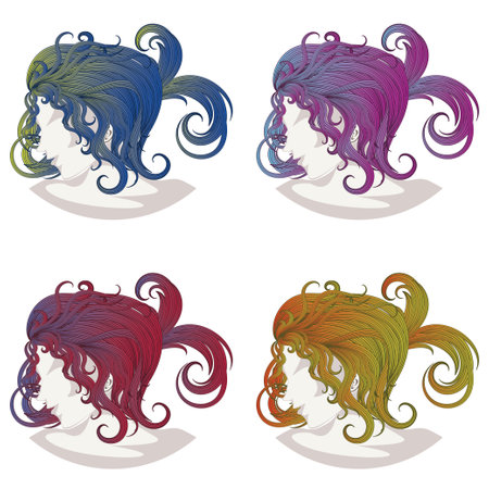 Everyday messy long female hairstyle design illustration.のイラスト素材