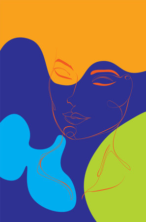 Female face with closed eyes in line art style.のイラスト素材