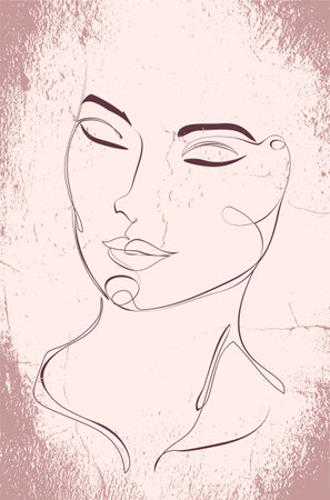Female face with closed eyes in line art style.のイラスト素材